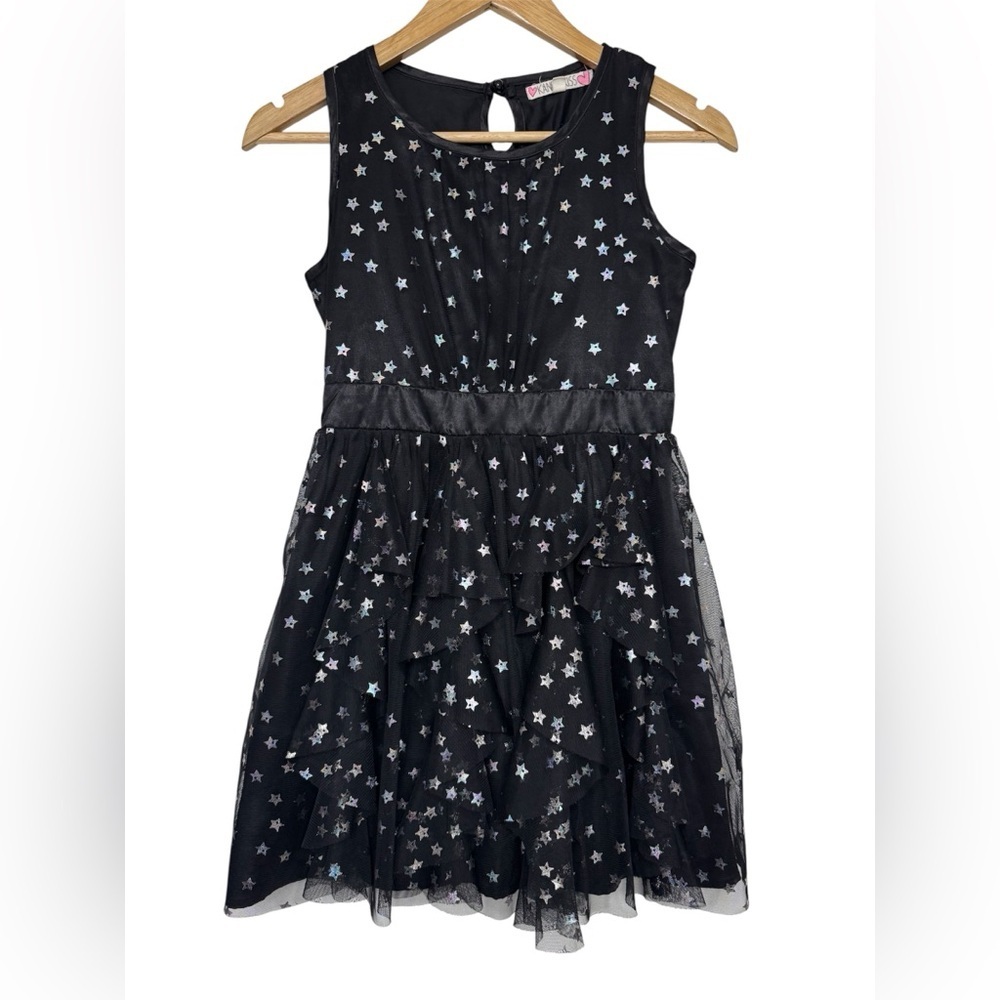 Kandy Kiss Black Star Print Tulle Dress Girls Large 10/12